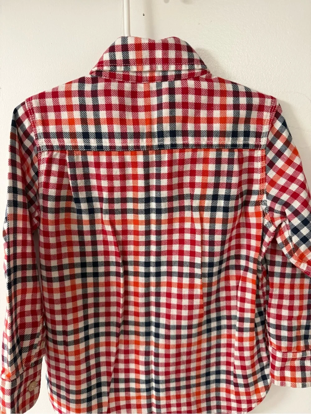 Red White and Navy Blue Plaid Button-Down Shirt